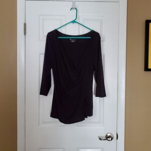 Lane Bryant Faux Wrap V-Neck Black  Blouse